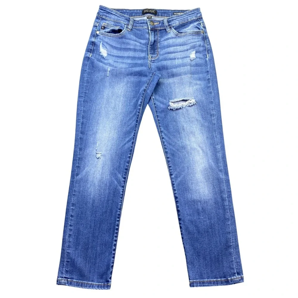 Judy Blue JB8275MD Distressed Boyfriend Fit Jeans Blue Size 5/27 Grunge Retro